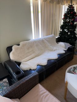Black Faux Leather Sofa with Cup Holders