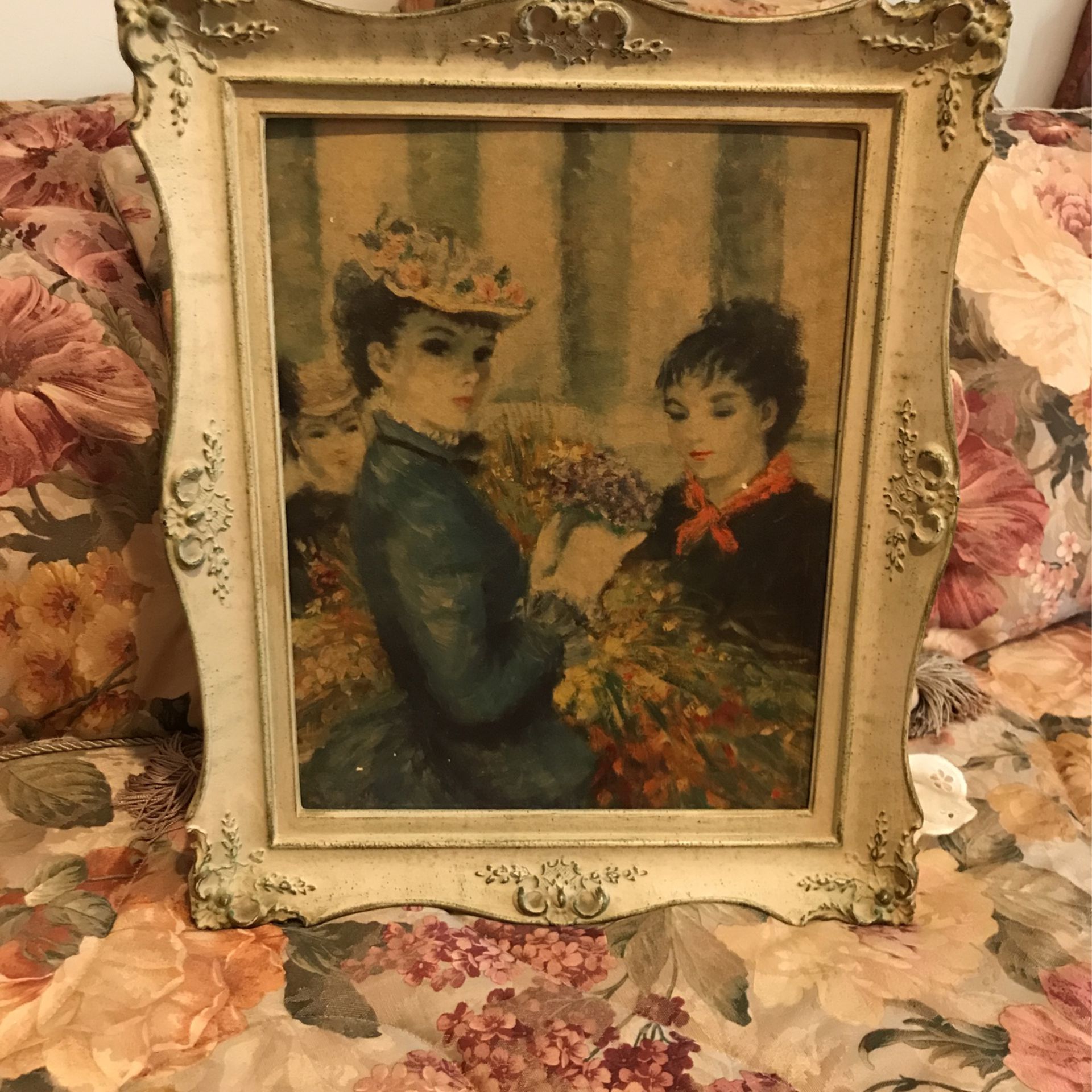 Beautiful ! Vintage Antique Victorian Picture Named : “Flowers” Numbered On The Back