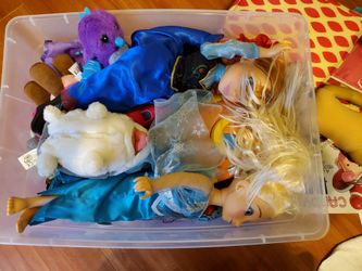 Bin of various girls toys