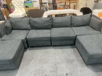 Gray U-Shaped Sectional Sofa with storage space