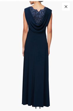 Alex Evenings Sequin Floral Bodice Cowl Back Formal Gown - Navy Size 6