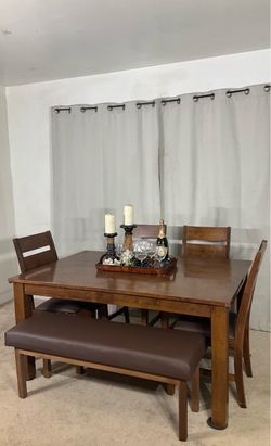 Transitional Dining Table with Chairs & Bench * Mesa Comedor Para 6