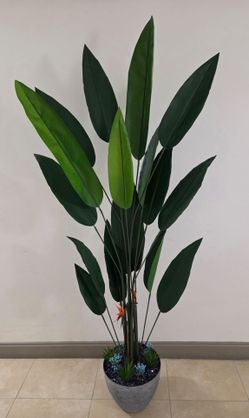 *** NEW LOW PRICE *** 7ft Faux Bird of Paradise in 14in Resin Planter w Lapiz Lazuli Stone / Succulents @ Lasting Creations