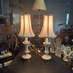 Lenox Lighting By Quoizel Hollywood Regency Set Of 2 Boudoir Lamps, Fine Ivory Cream Porcelain & Polished Brass Bases 16" High