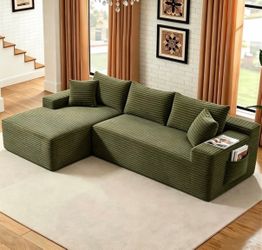 96" Sectional Couches for Living Room Modern Modular Sofa with L-Shape Couchs Upholstered Boneless Couch Deep Seat Sectional Couch with Chaise ,Green