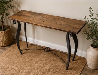 Rustic Solid Wood & Metal Console / Sofa Table – Heavy Duty – Excellent Condition