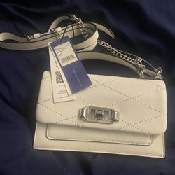 Rebecca Minkoff "Je T'aime" phone crossbody bag in white leather/silver hardware