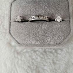 Silver Band W 11 diamonds, and Diamond earrings 