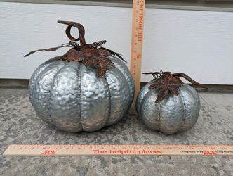 Set Of 2 Galvanized Metal Pumpkins Fall Holiday Decor