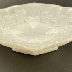 VTG Anchor Hocking Milk Glass Footed Serving Bowl/Dish with Grape & Vine Design Serving Bowl