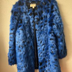 Michael kors blue leopard faux fur coat  xl