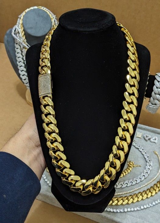 18k pvd gold plated handmade miami cuban link chain over stainless steel  (12mm to 22mm)