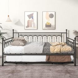 Brand New! Black Metal Twin Size Daybed With Pop Up Trundle