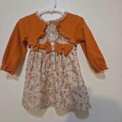 Orange floral autumn/fall bow baby dress  dress