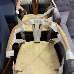 【Set of 2】Weave Dining Chairs – Mid-Century Modern Wishbone Dining Chairs with Arms, Solid Wood Frame, Indoor Use – Walnut– Set of 2 - Ideal for Dinin