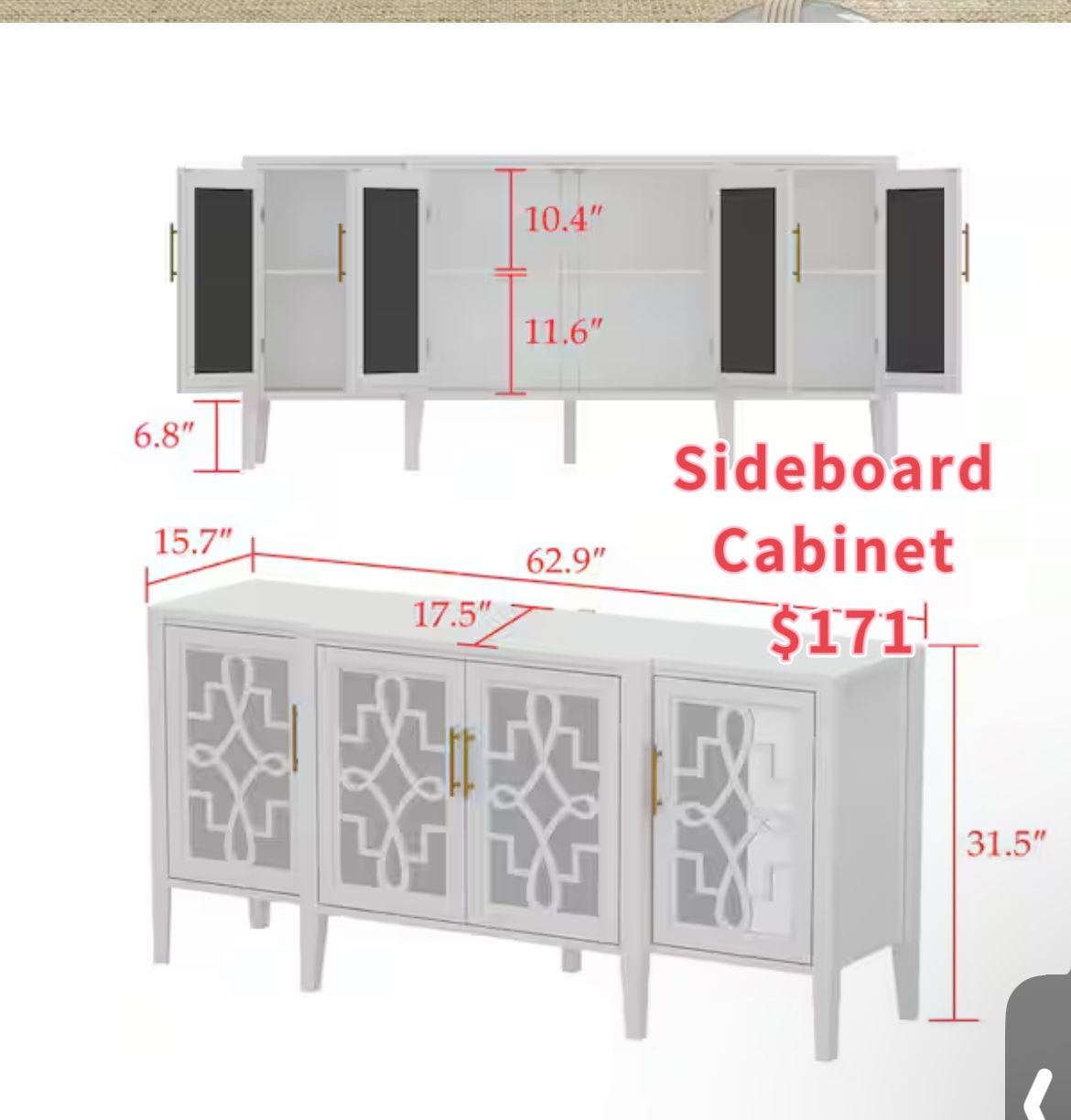 😀 White Wooden Accent Storage Cabinet, Sideboard, Dresser with 6-Shelves and 4-Mirrored Doors