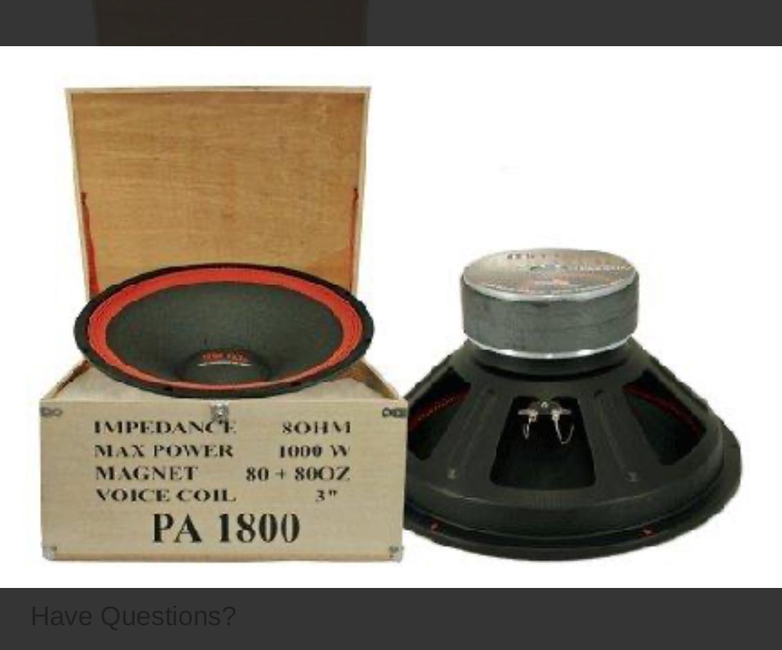 MR DJ PA-1800 18" 1000 Watts Max Dual Magnet Pro DJ Raw Woofers