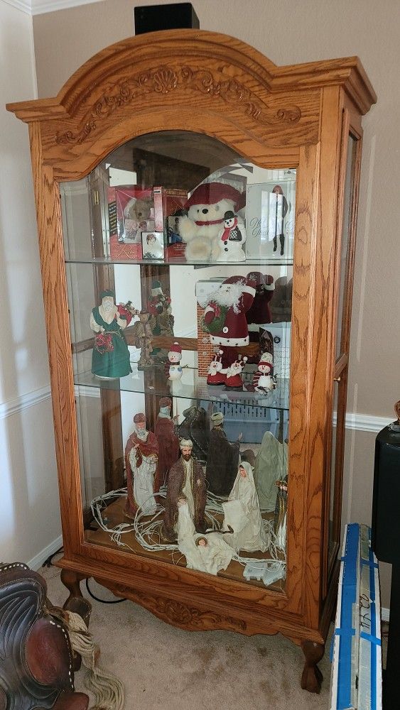  Like New Gorgeous Oak Curio W Side Opening And Clear Front  43w X  79h X  16d