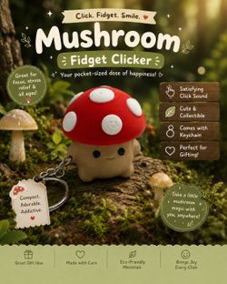 3D Printed Mushroom Fidget Clicker Keychain | Sensory Toy, Stress Relief, Woodland Magic