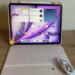 iPad Air 13” (M2 chip / 2024 / purple color) 128GB with pink keyboard case and stylus pen 