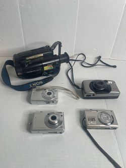 Lot Of 5 Digital Cameras Sony, Canon Nikon Sony Handycam Untested