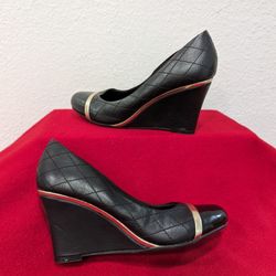 Women's High Heels/Wedges Black Leather Dress Shoes Size 6.5