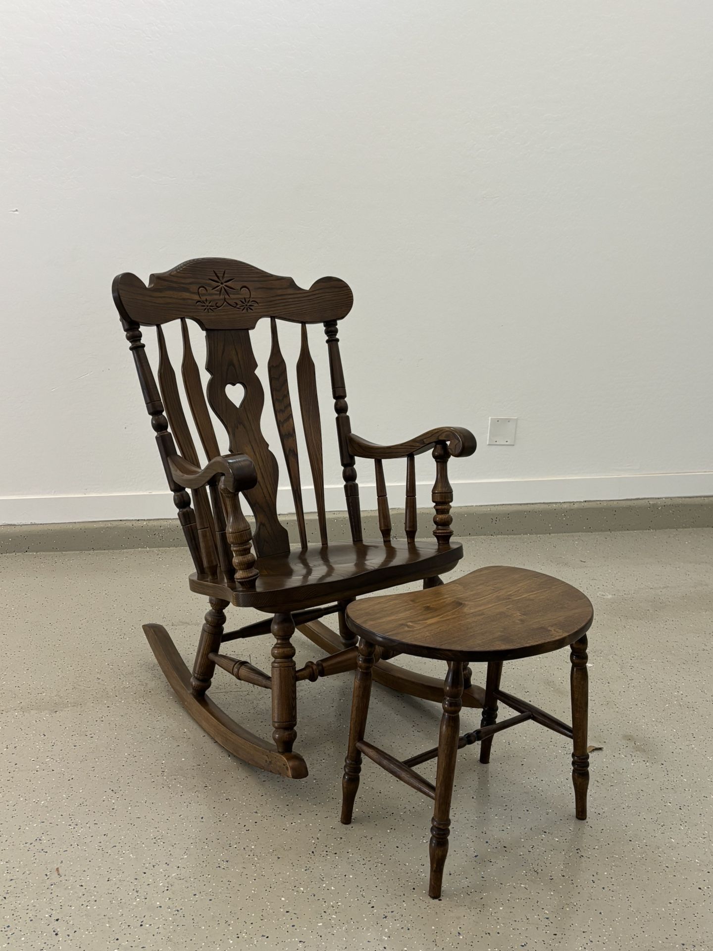 Wood Carved Rocking Chair And Stool