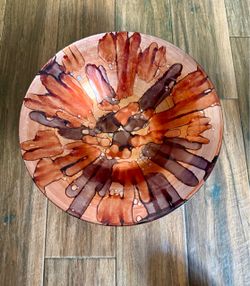 Anton Studio Designs Abstract Red Hand Painted Glass Bowl 16” Centerpiece