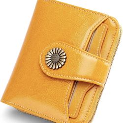 Small Wallet for Women Leather Bifold Compact RFID Blocking Ladies Purse (Yellow