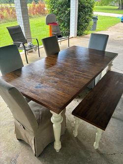 Dining Table Set w/ Bench + 4 Chairs