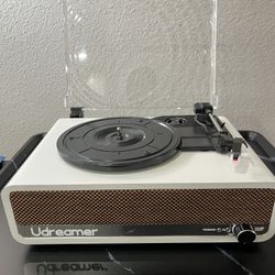 White Vinyl Record Player With Speakers Bluetooth 