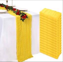Lemon Yellow Cheesecloth Table Runner 120 Inch $4 ea price firm. How many do you need? I have 3