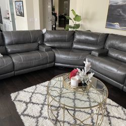 Luxury And Very Cozy Charcoal Gray Leather Sofa Set!