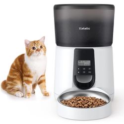 Upgraded Automatic Cat Feeder, KATALIC Clog-free 4L Cat Food Dispenser Sliding Lock Lid Storage Timed Feeder for Cat and Dogs with Voice Recorder, Pro