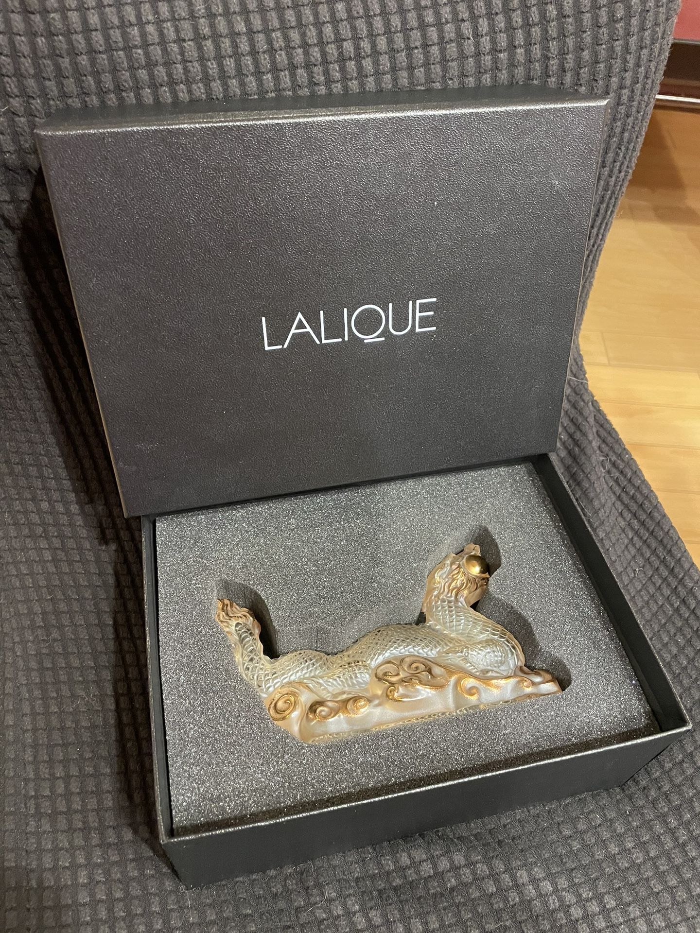 Lalique Zodiac Crystal Dragon Tianlong Clear Gold Stamped 