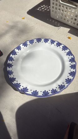 Antique Blue and White Painted Serving Dish