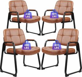 Big & Tall Waiting Room Guest Chair Comfortable Reception Chairs with Bonded Leather Padded Arm Rest and Sled Base for Office Reception Lobby and Conf