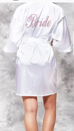 BRIDAL white satin robe with rhinestones( Small/Medium and Large)