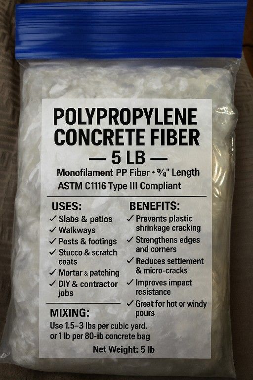 Concrete Fiber – Prevent Cracks – 1 lb or 5 lb Bags