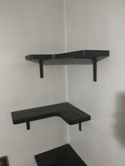 Black Wood Floating 3 Corner Wall Shelves