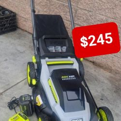 RYOBI 40V  PUSH LAWM MOWER  BATTERY AND CHARGER 