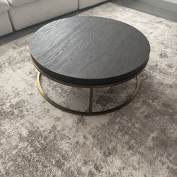 NICHOLAS OAK ROUND COFFEE TABLE Brown Oak/ Burnished Brass