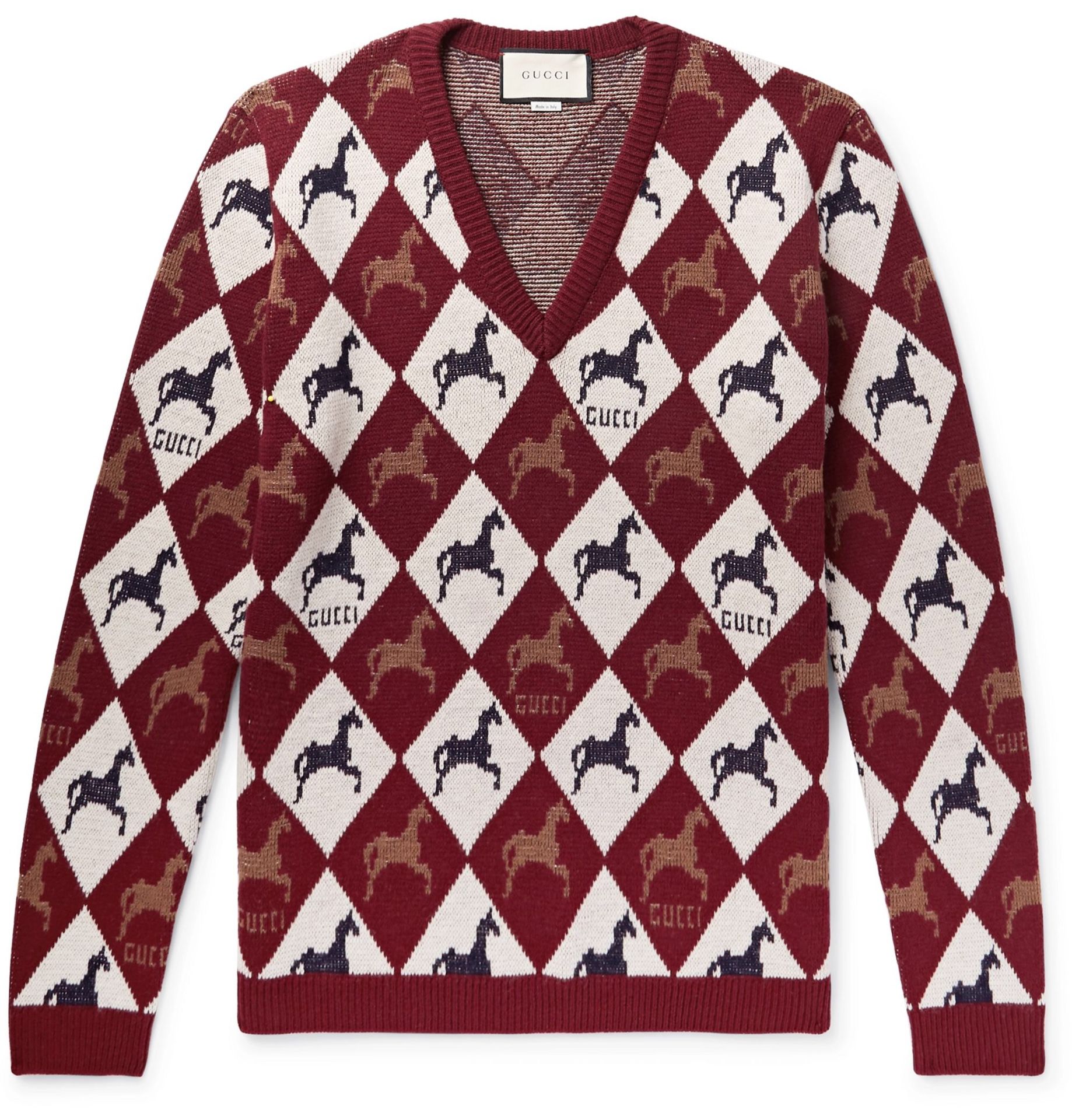 Men’s GUCCI Horse Argyle Sweater Small NEW