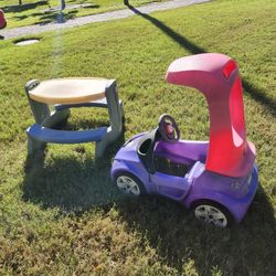 $50 For Both Little Tikes Ride On Purple Car And Outdoor Picnic Table Activity Table