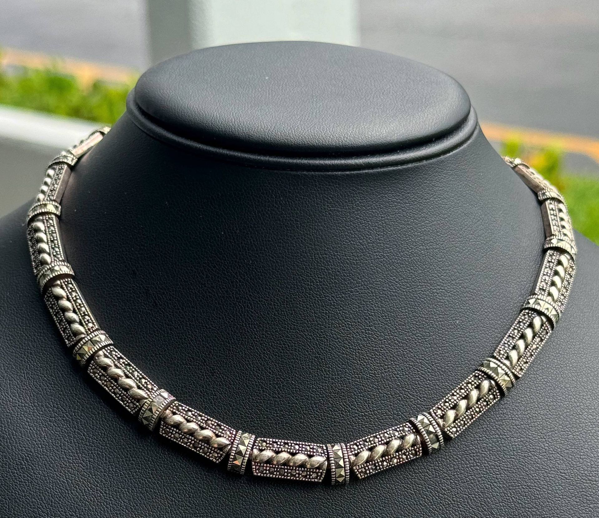 Vintage Jewelry .925 sterling silver choker gothic twisted link cable chain necklace 16.00” 8.70mm