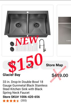 Glacier Bay 33” Double Bowl Kitchen Sink + Faucet – NEW