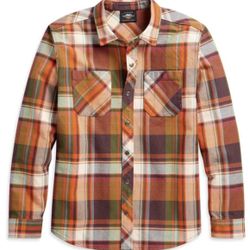 Men's Harley-Davidson Motorcycles Vintage Plaid Shirt jacket Shacket Front Snap Heavyweight Twill L