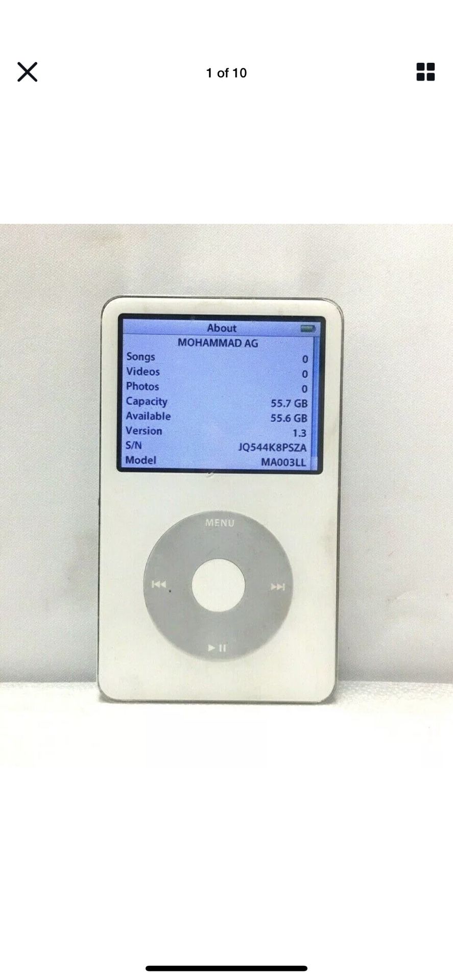 Apple iPod A1136 60GB Classic 5th Generation MP3 Player White #6678