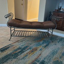 Rough iron side bench for bedroom with cushion around