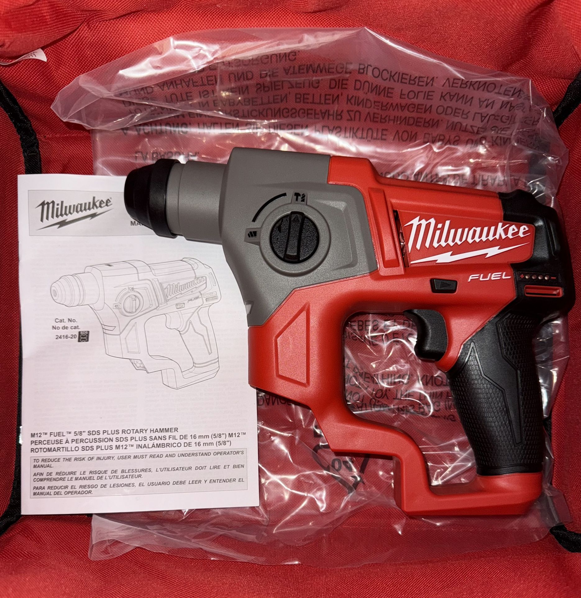 Milwaukee M12 Fuel 5/8” SDS PLUS Rotary Hammer Drill. Tool Only. Model #2416-20